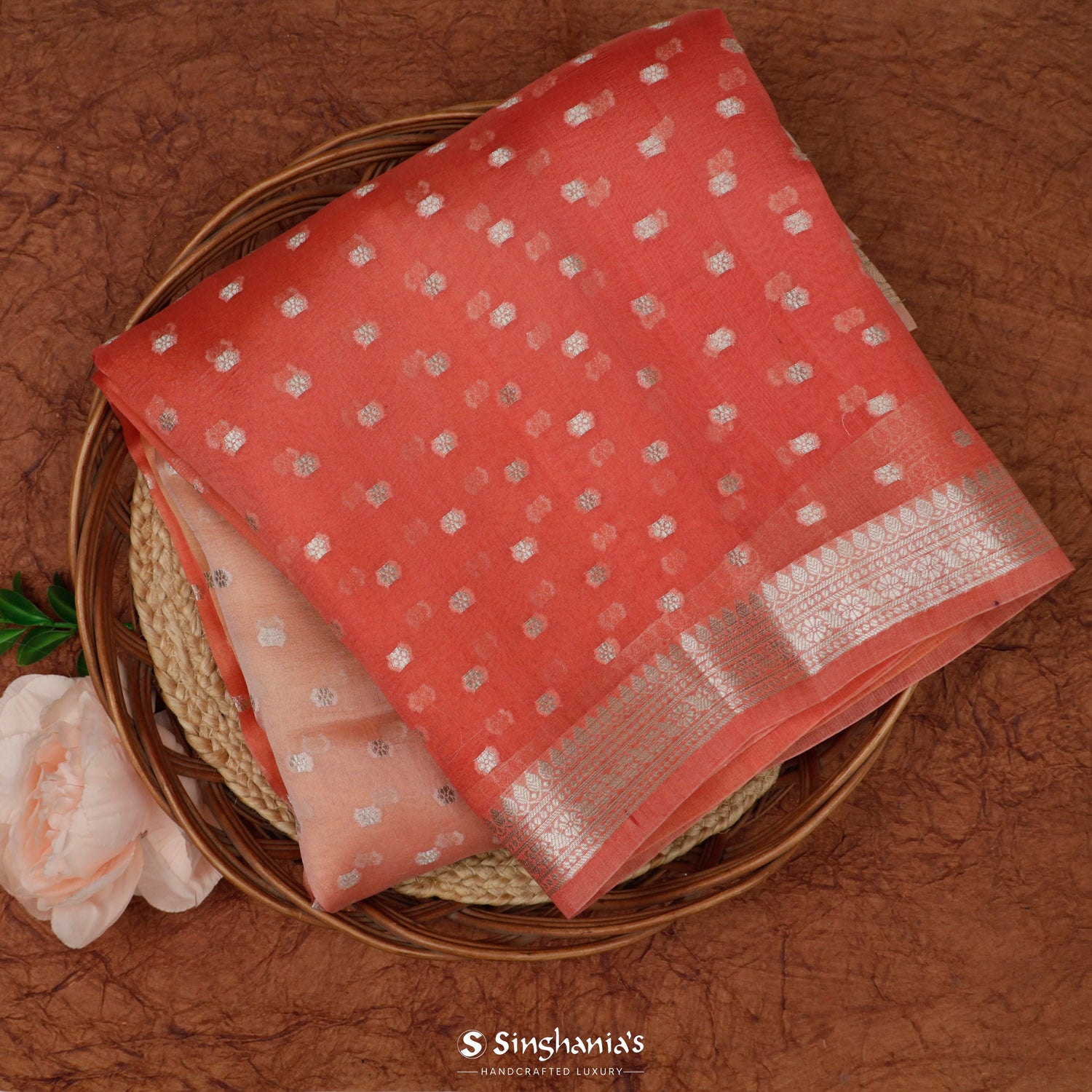 Orange Multicolour Organza Saree With Banarasi Weaving