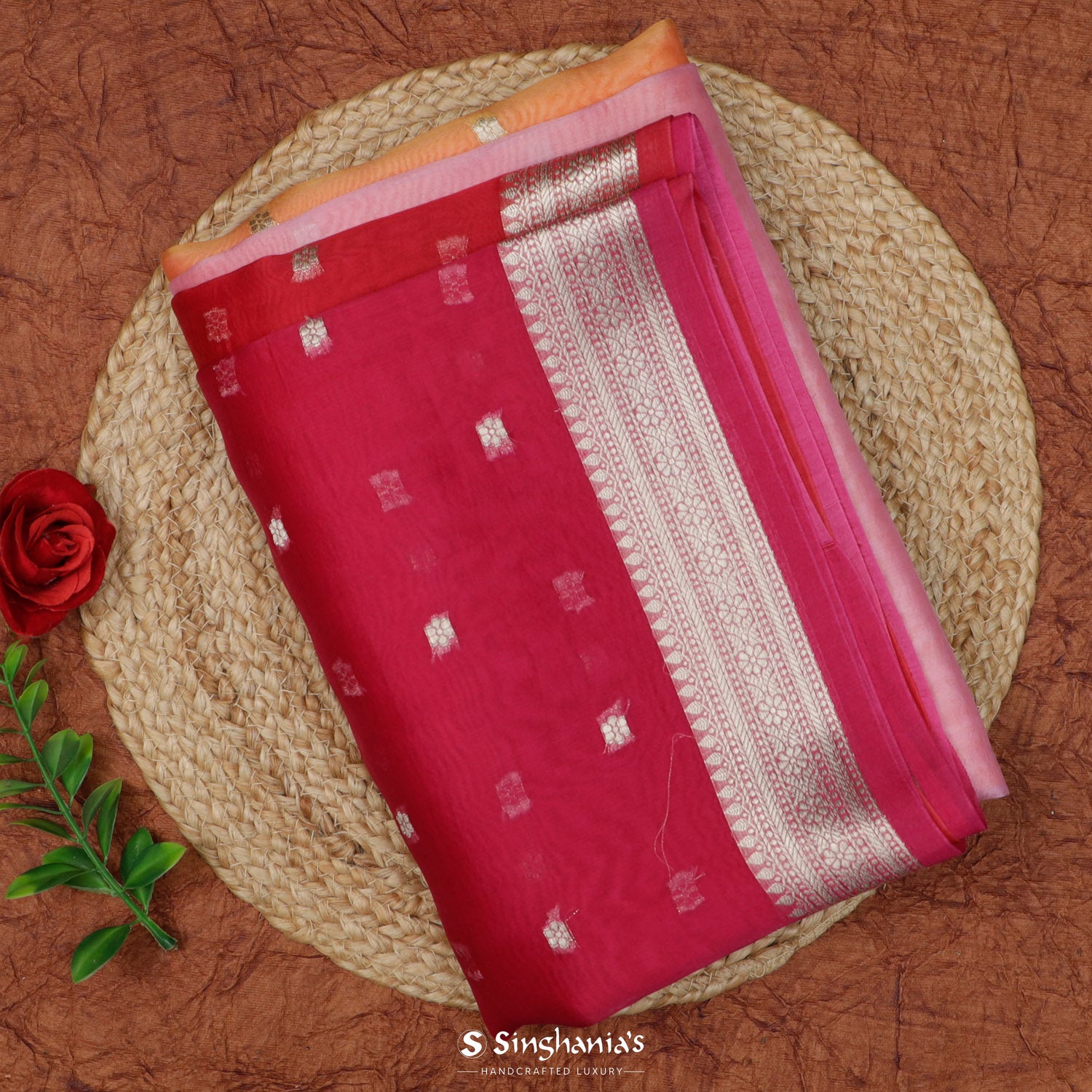 Multi-Pink Organza Saree With Banarasi Weaving