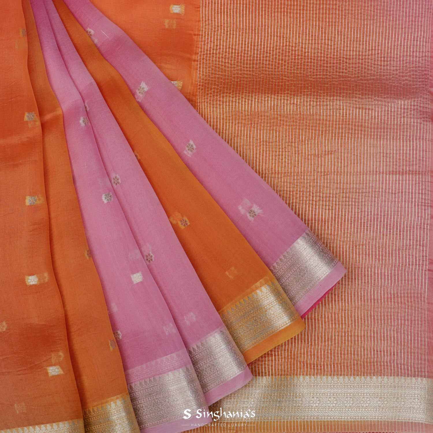 Multi-Pink Organza Saree With Banarasi Weaving