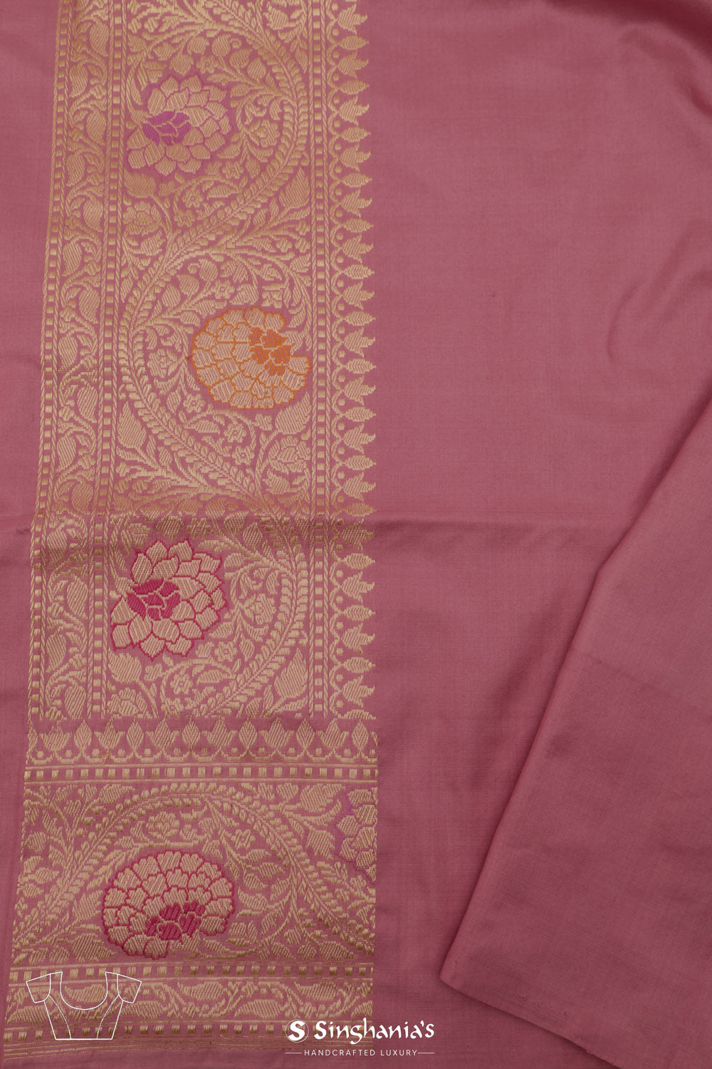 Pastel Purple Rangkat Banarasi Silk Saree With Floral Design