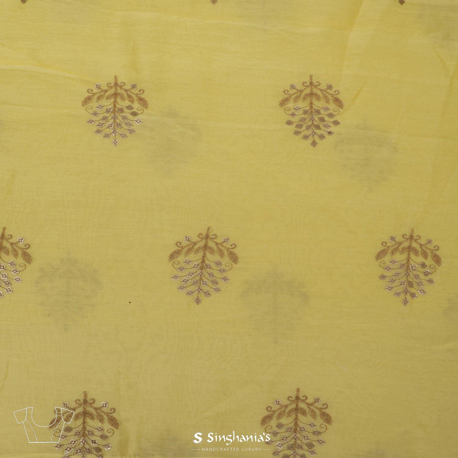 Retro Yellow Organza Saree With Hand Embroidery