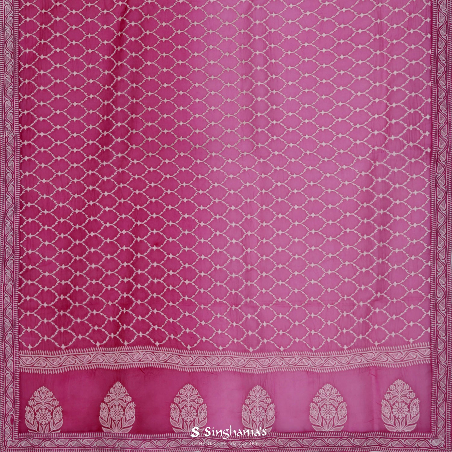 Bright Maroon Pink Organza Saree With Floral Thread Embroidery