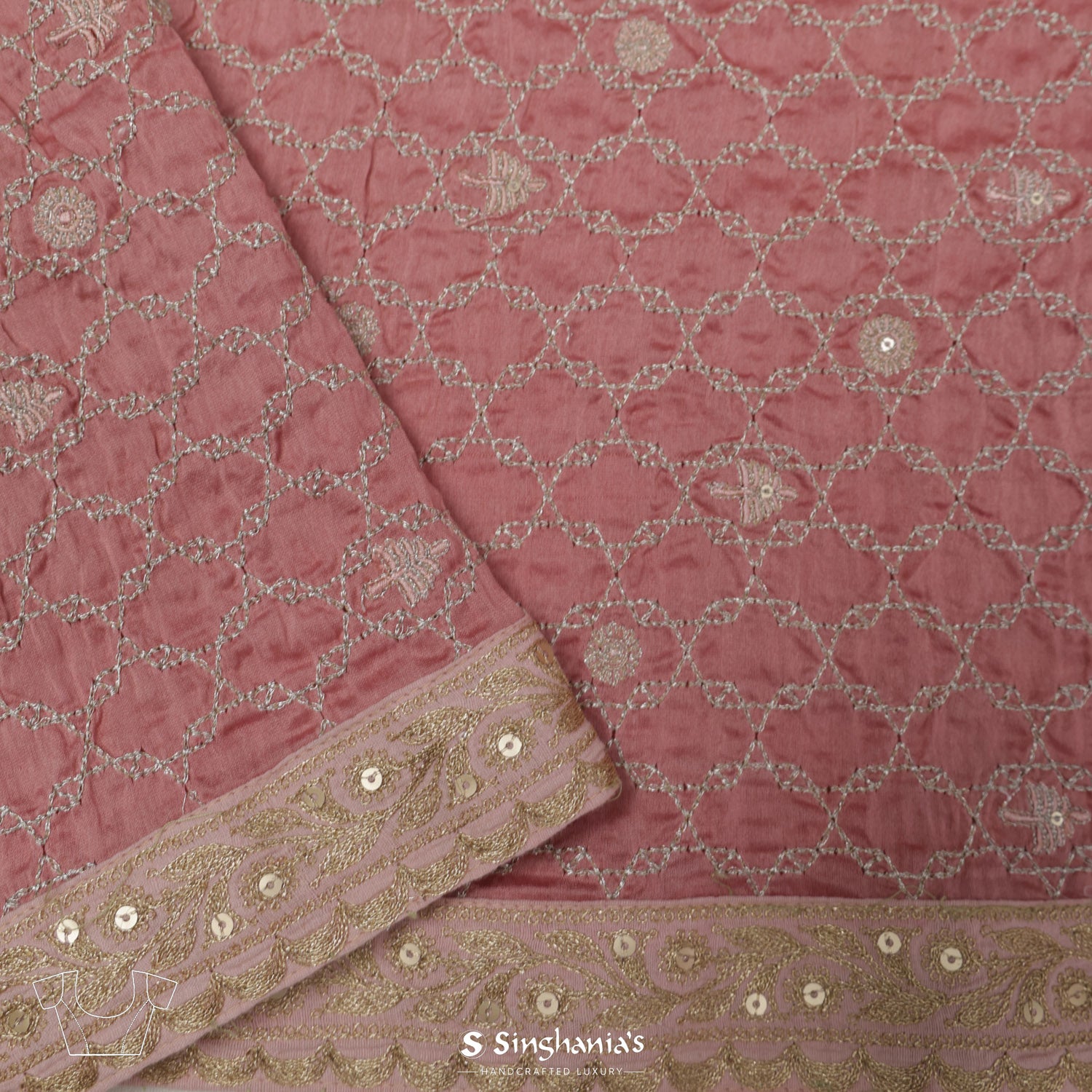 Pastel Pink Organza Saree With Hand Embroidery
