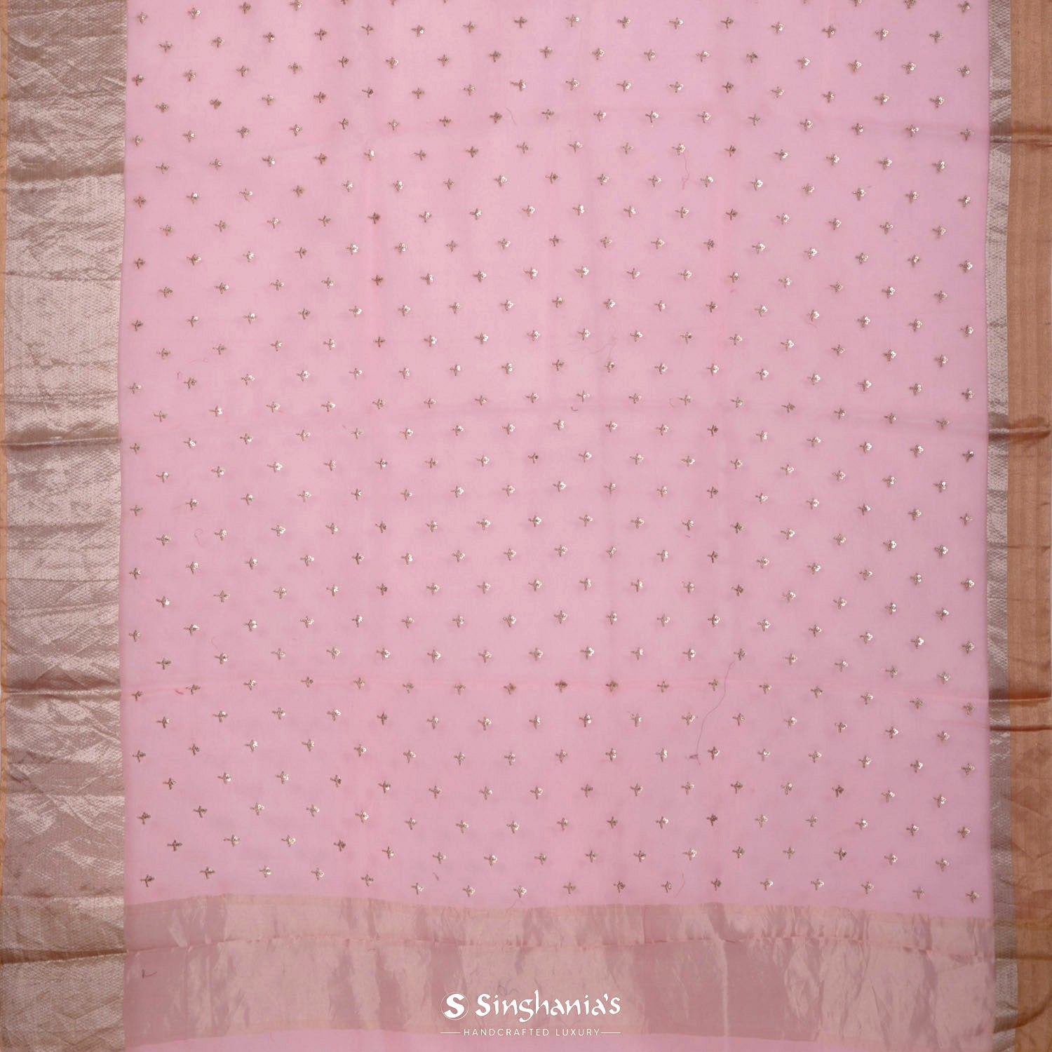 Cherry Blossom Pink Organza Saree With Zari Border