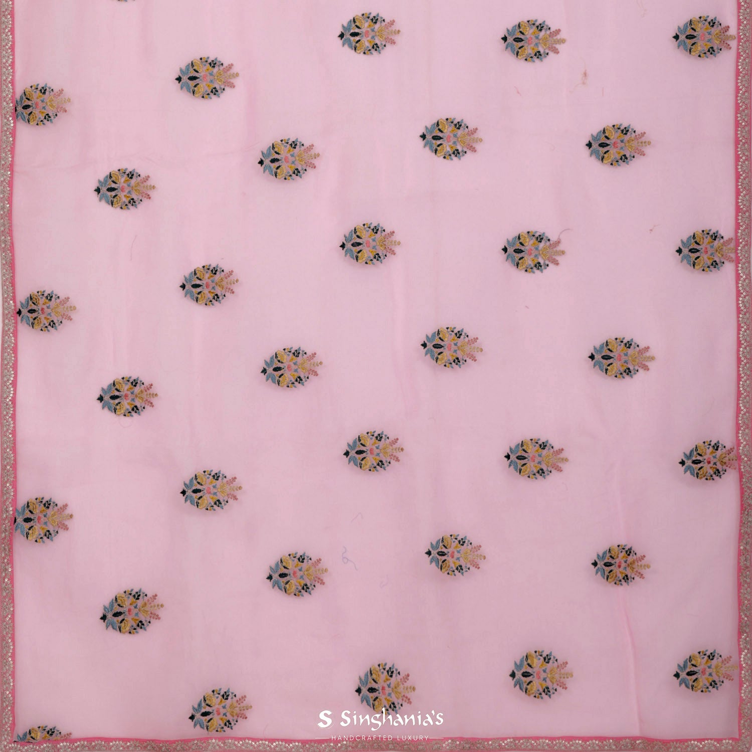 Light Pink Organza Saree With Meenakari Work