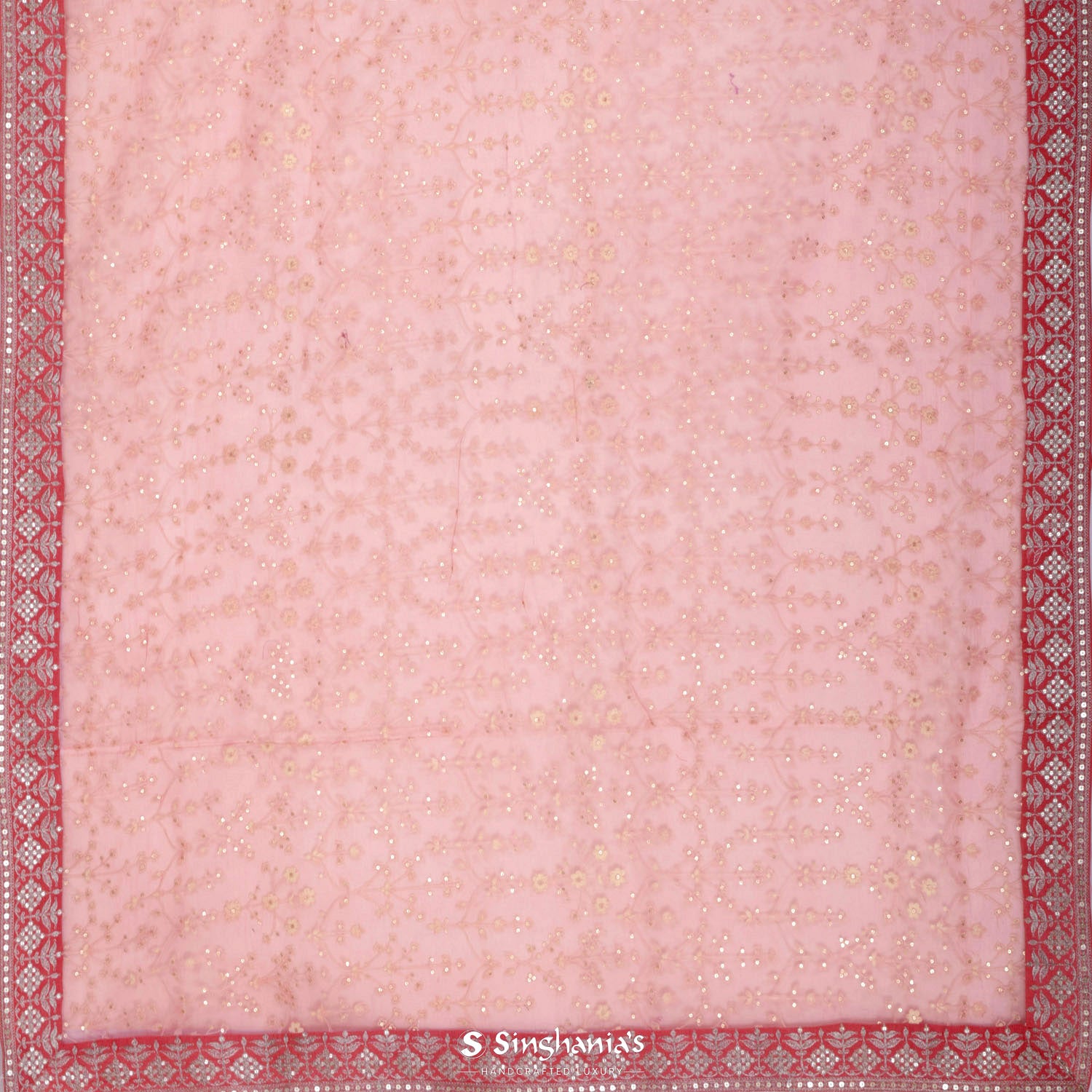 Sea Pink Organza Saree With Hand Embroidery