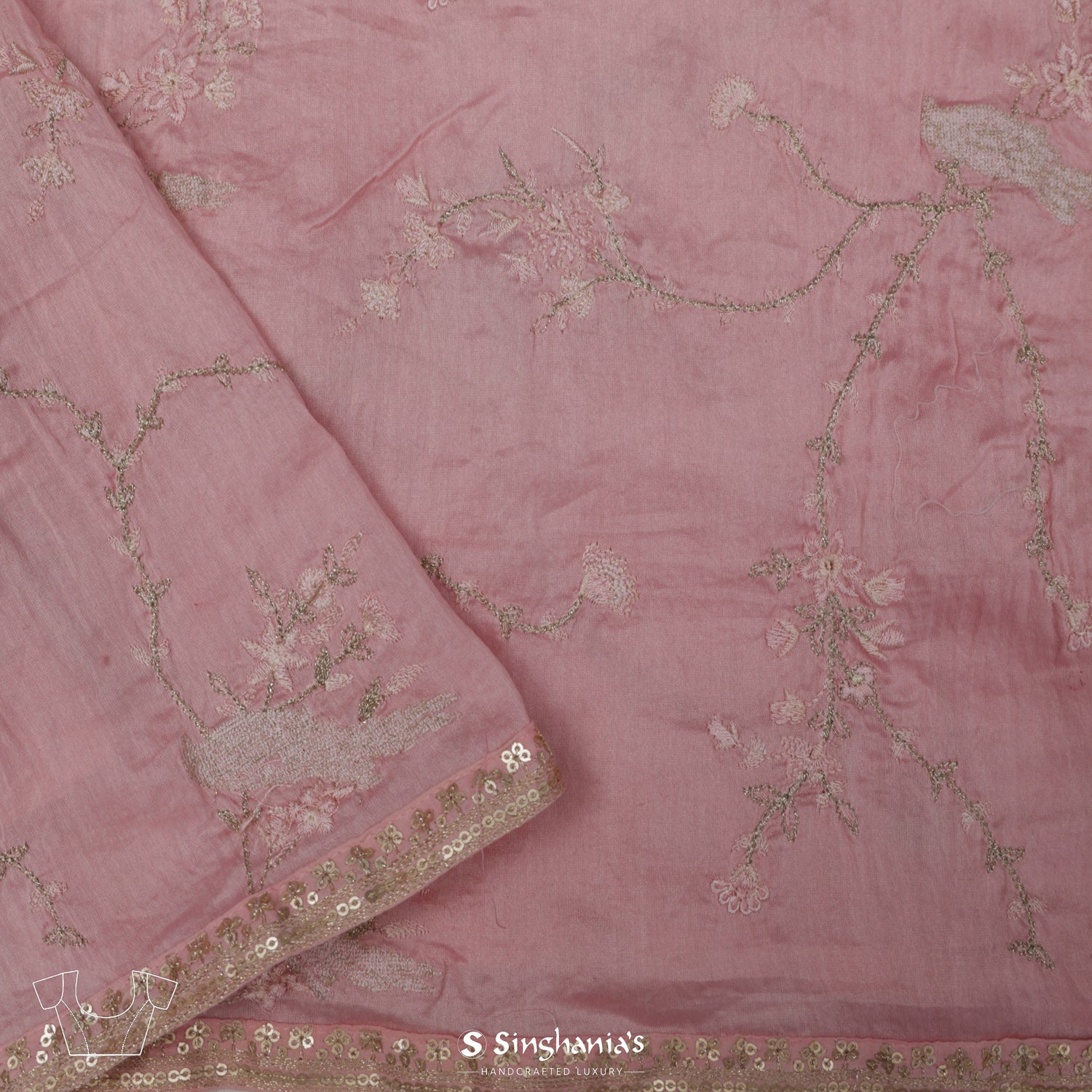 Pastel Pink Organza Saree With Floral Buttas