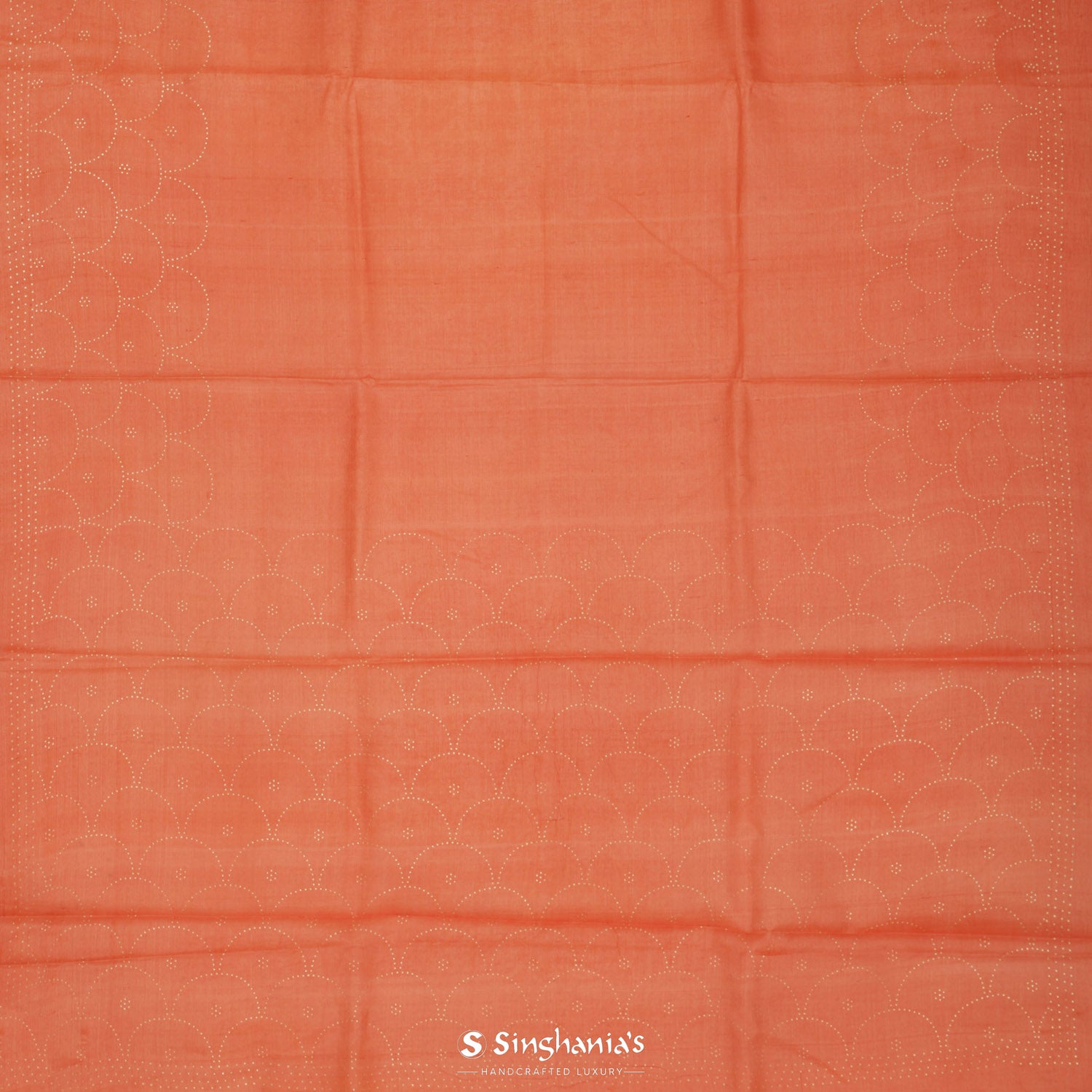 Metallic Orange Tussar Silk Saree With Foil Print