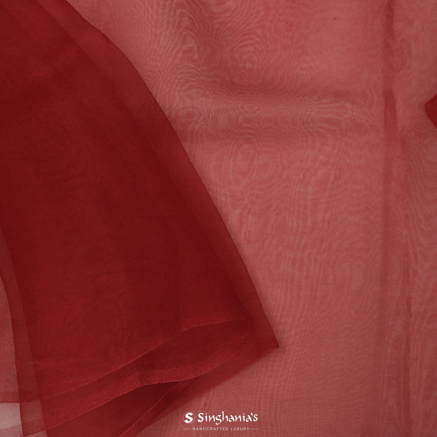 Auburn Red Organza Saree With Contrast Red Border