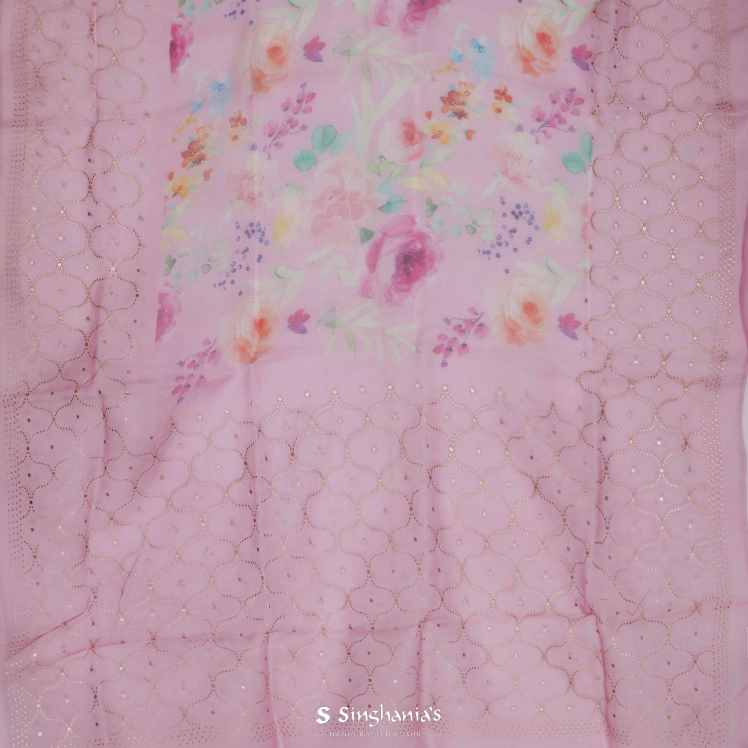 Nadeshiko Pink Printed Organza Saree With Floral Pattern