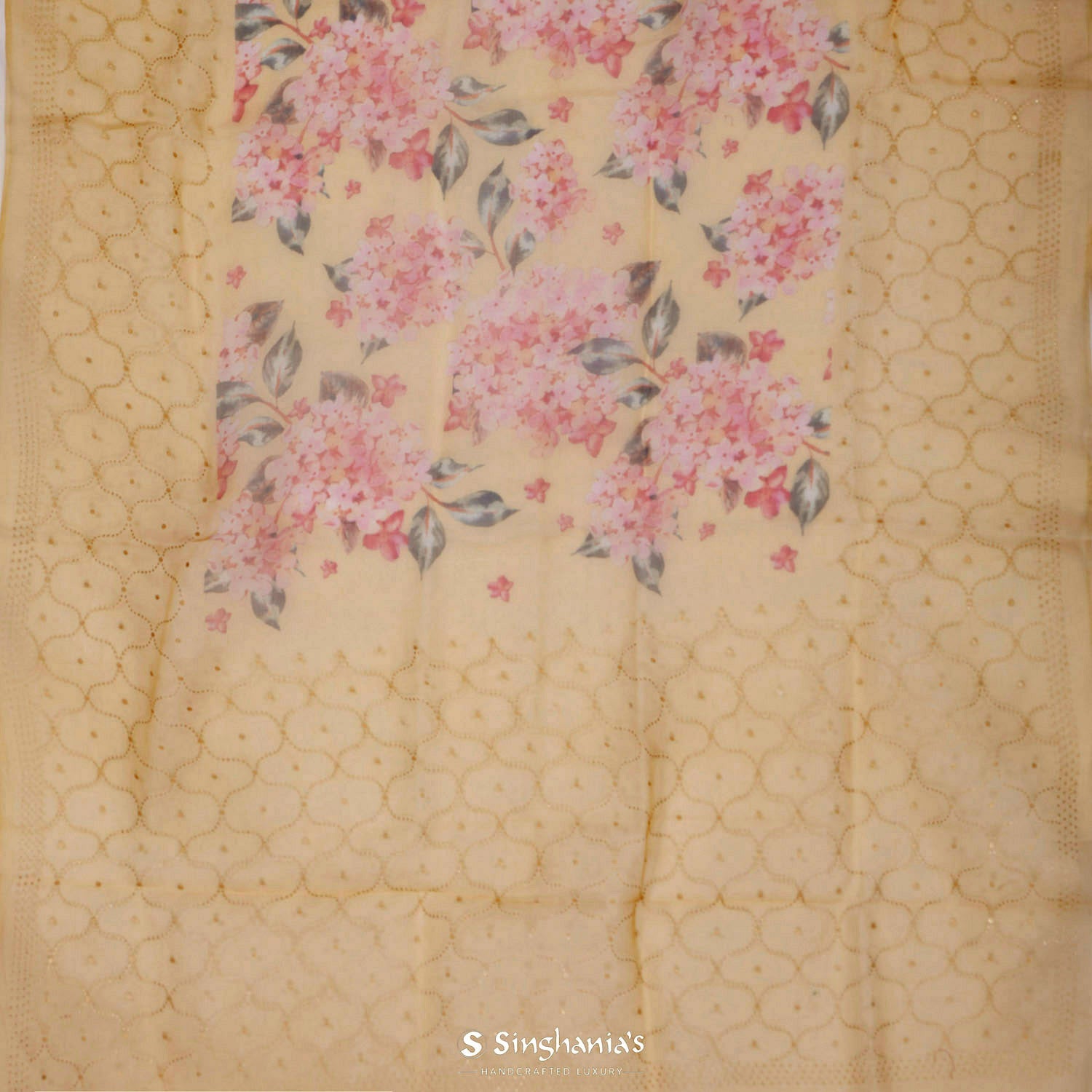Pantone Yellow Organza Saree With Floral Print Pattern