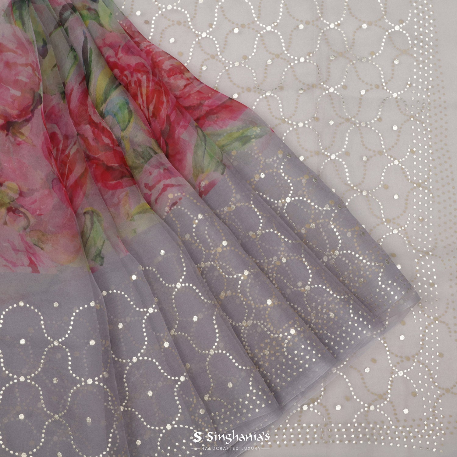 Languid Lavender Organza Saree With Floral Printed Pattern