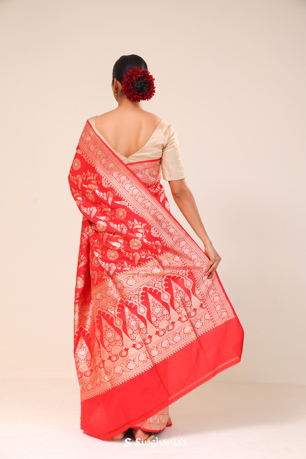 Cardinal Red Chiniya Banarasi Silk Saree