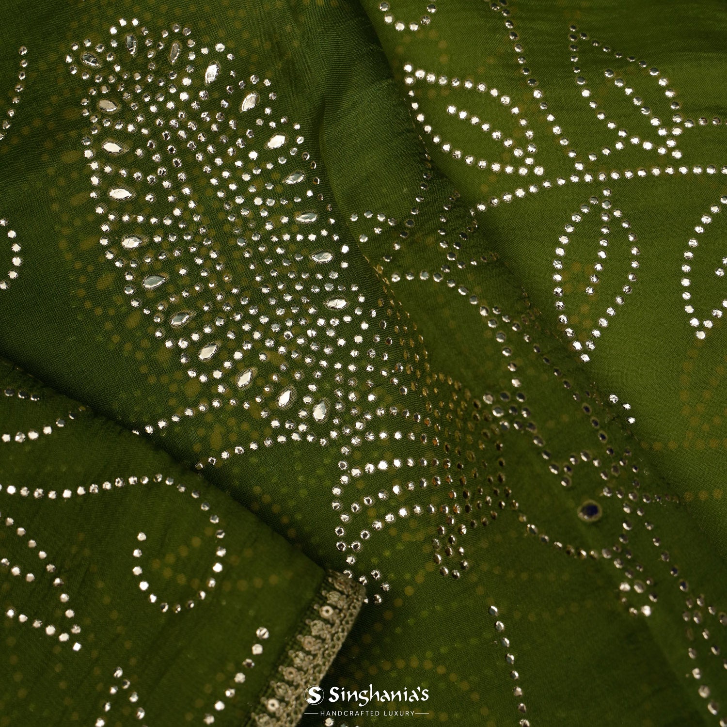 Verdun Green Organza Saree With Mukaish Work In Floral Pattern