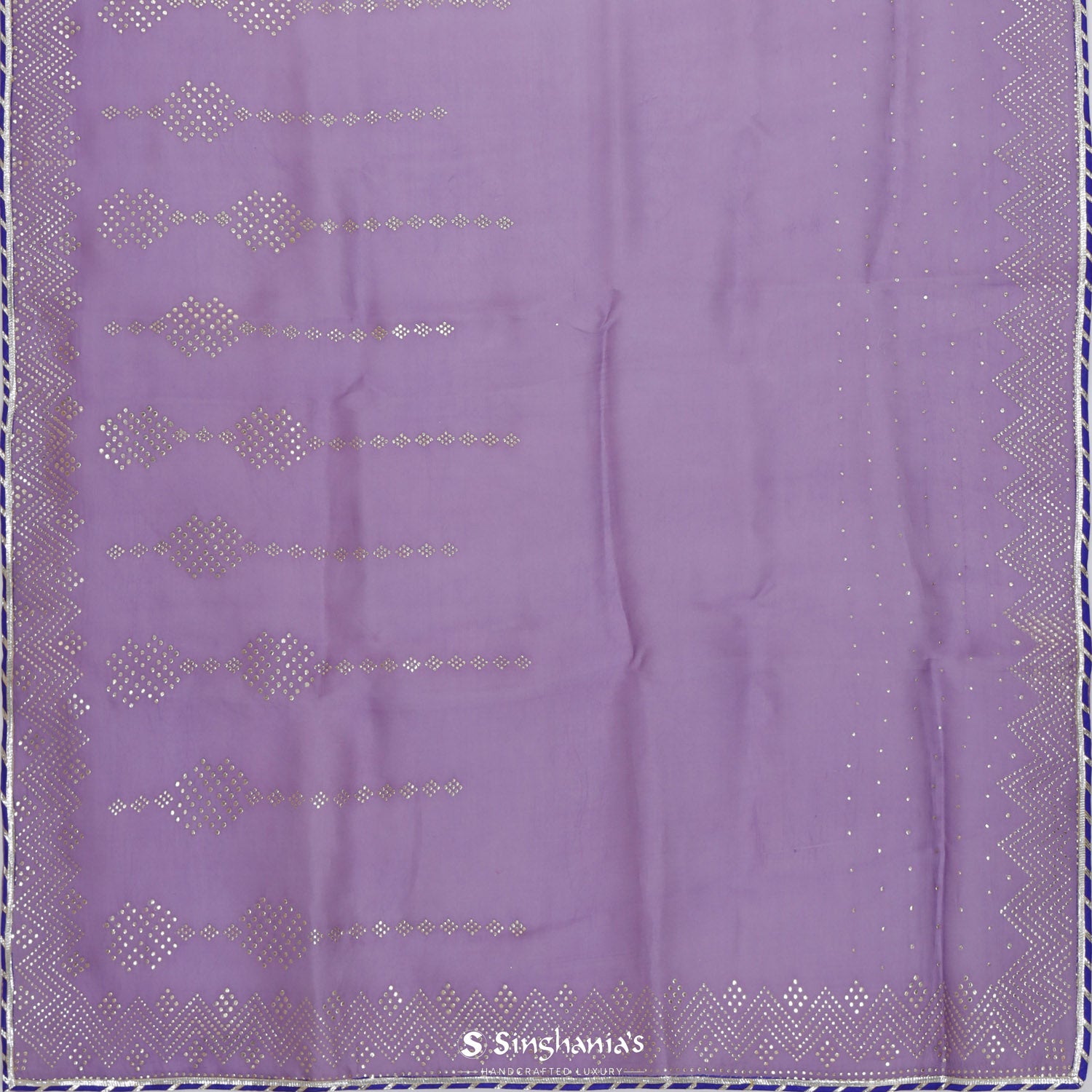 Deep Lavender Printed Organza Saree With Mukaish Work