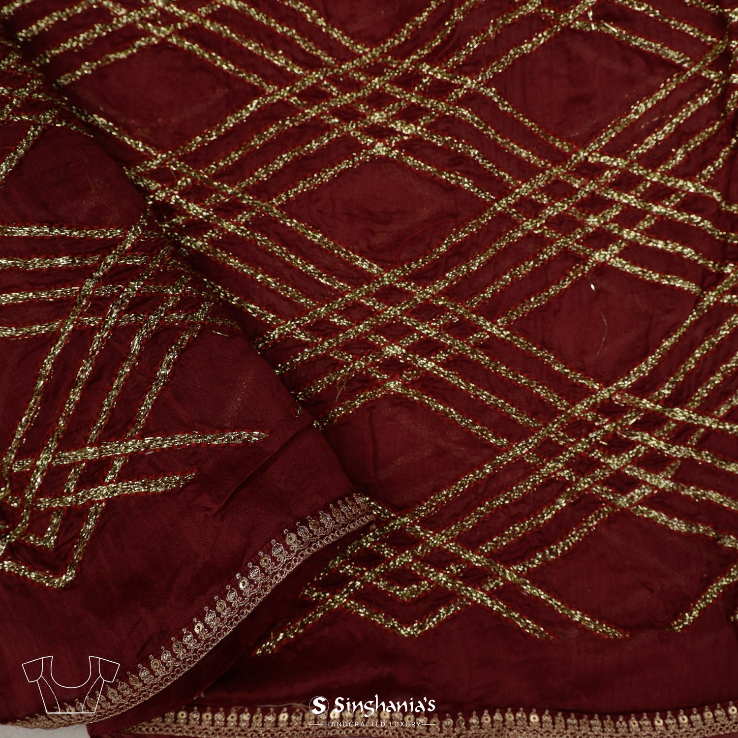 Sangria Red Organza Saree With Mukaish Work In Floral Pattern