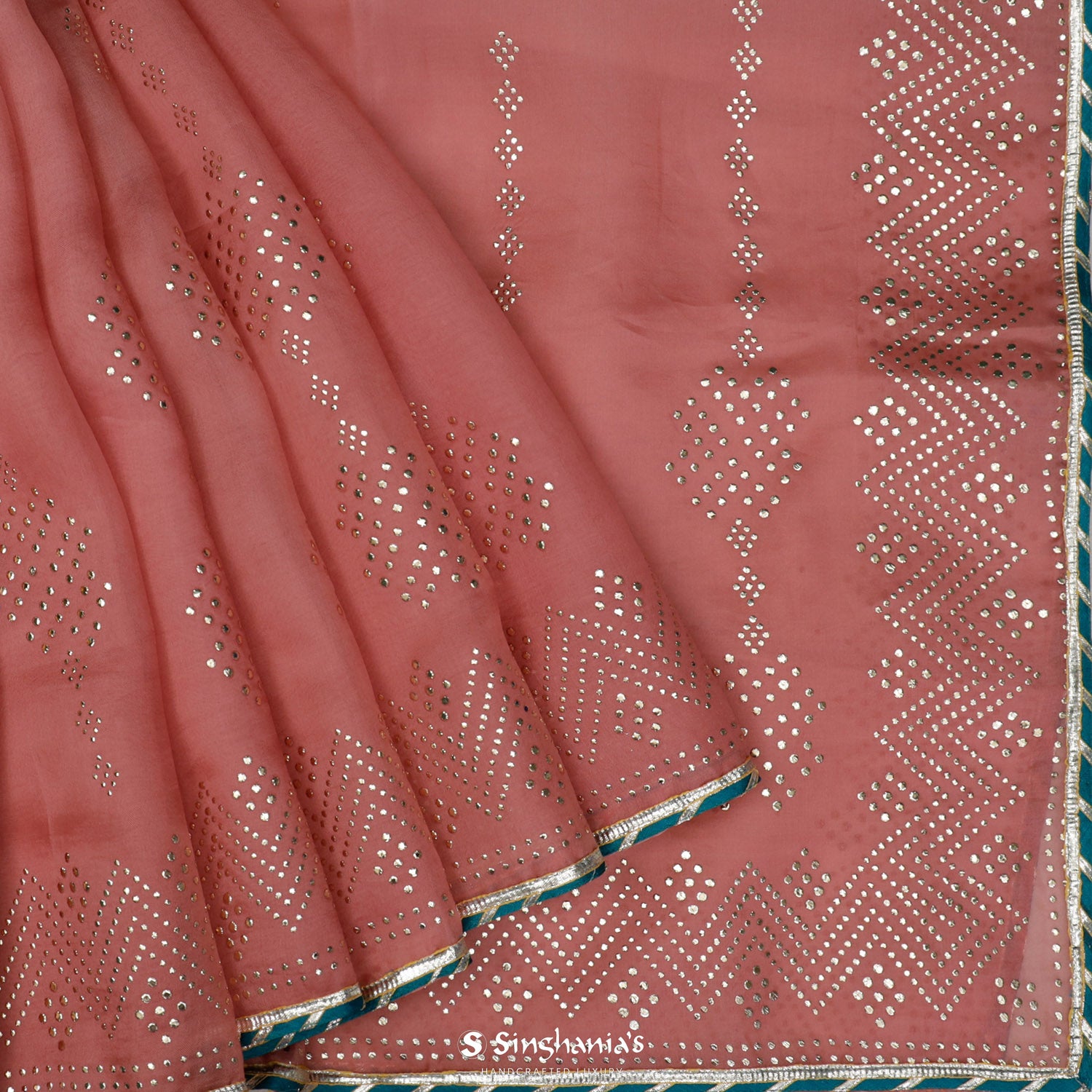 Tulip Pink Organza Saree With Mukaish Work In Abstract Pattern