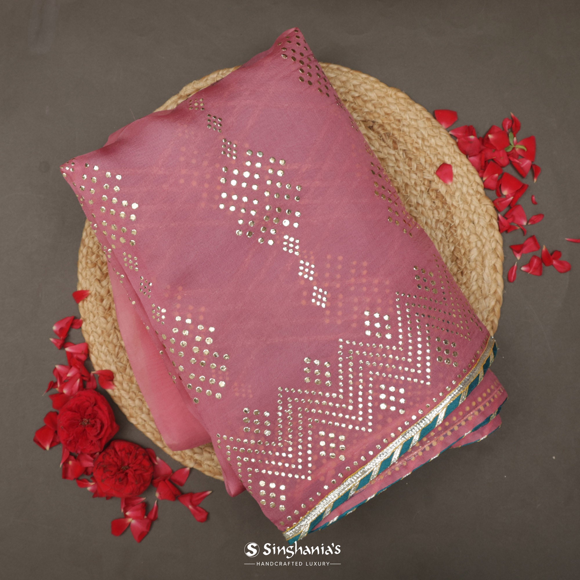 Mauvelous Pink Organza Saree With Mukaish Work
