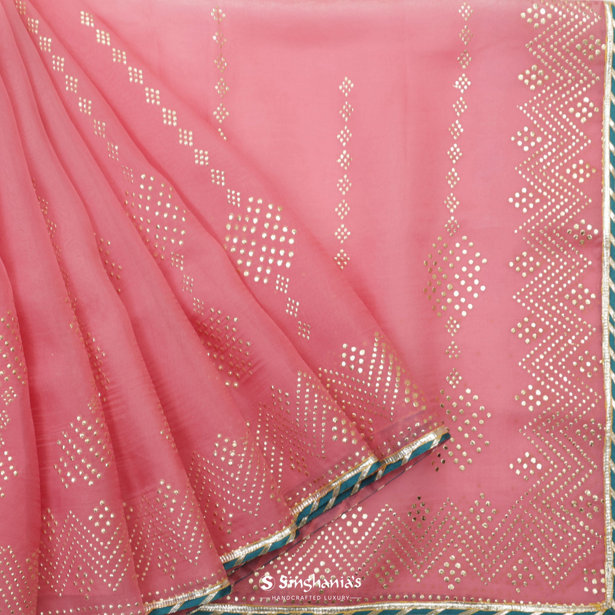 Mauvelous Pink Organza Saree With Mukaish Work