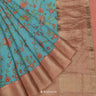 Aquamarine Blue Linen Saree With Floral Print Pattern