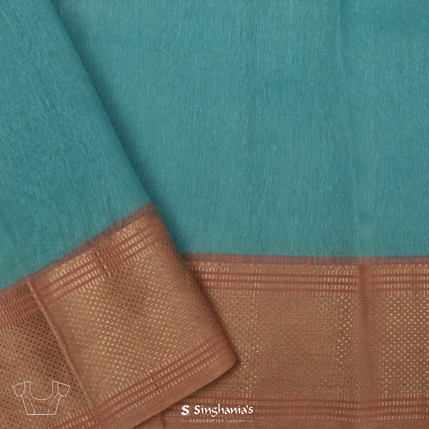 Duck Blue Printed Linen Saree With Floral Pattern