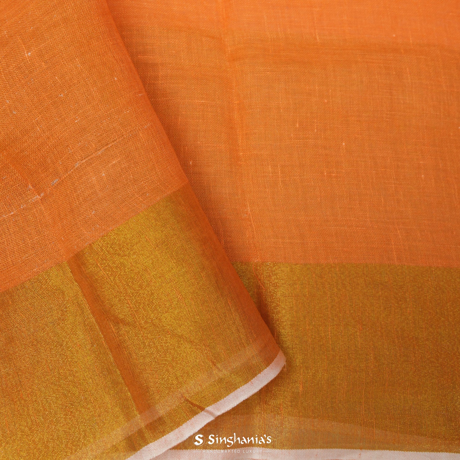 Royal Orange Linen Saree With Big Border