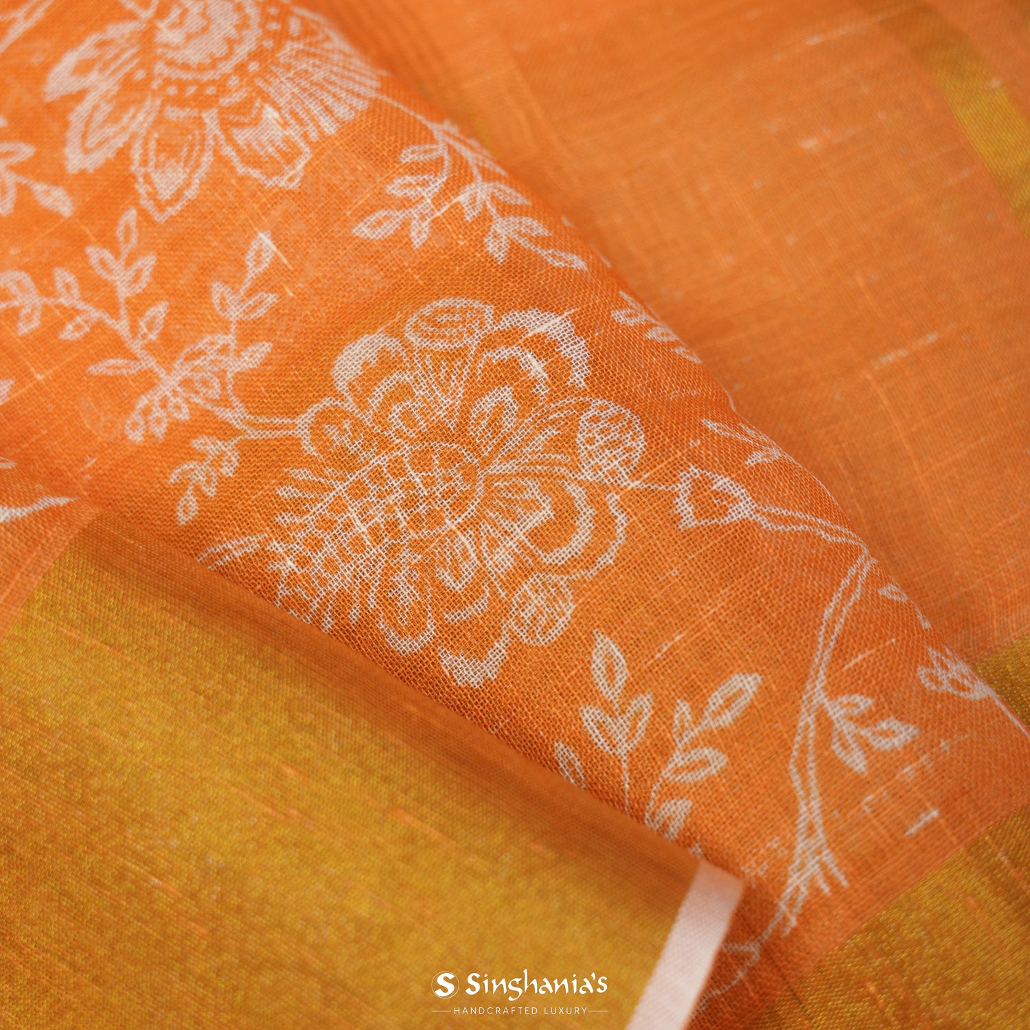 Royal Orange Linen Saree With Big Border