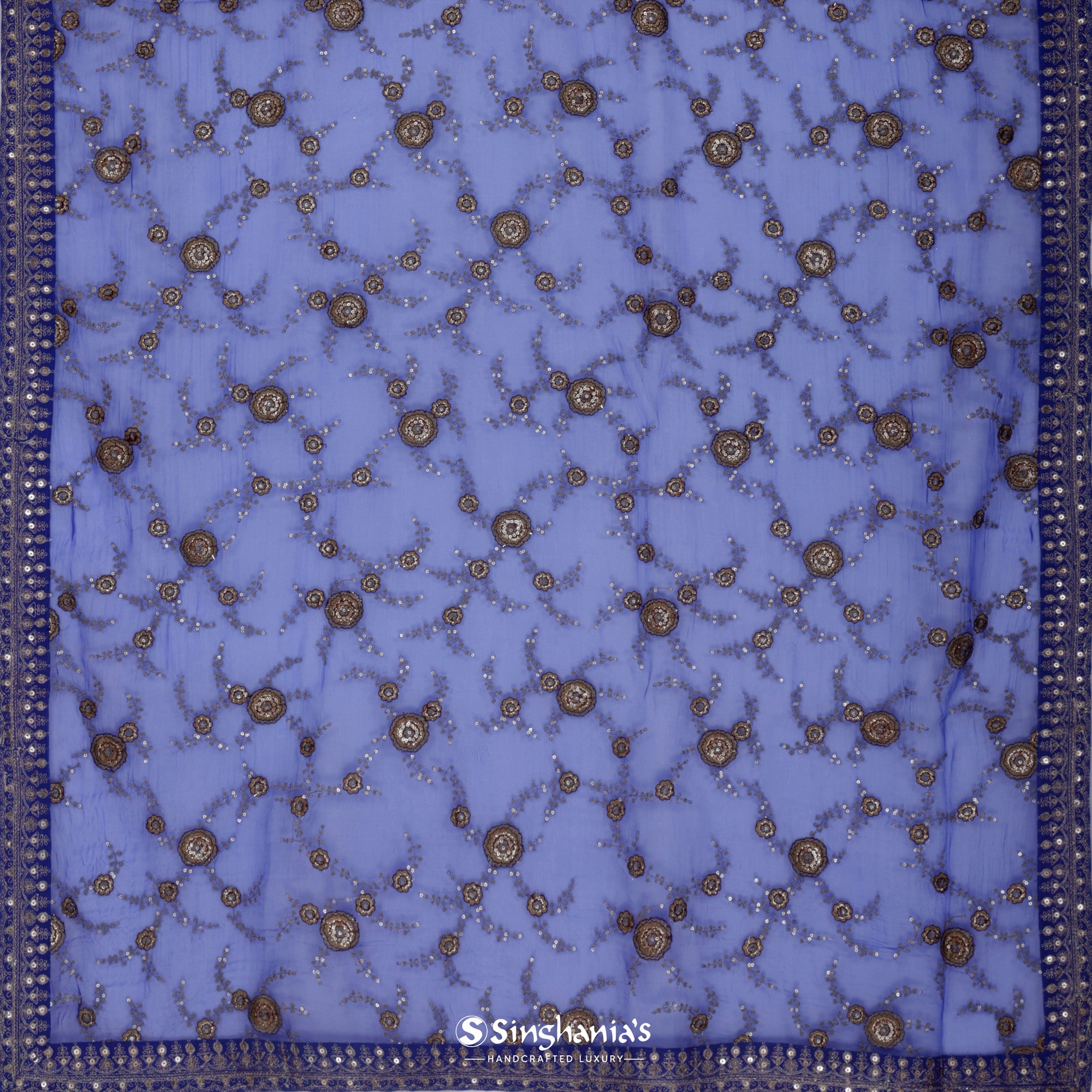 Visa Blue Organza Saree With Floral Embroidery