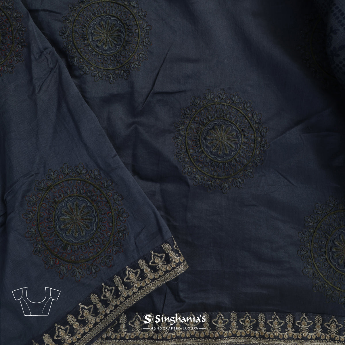 Oxford Gray Tussar Silk Saree With Printed Floral-Leaves Pattern