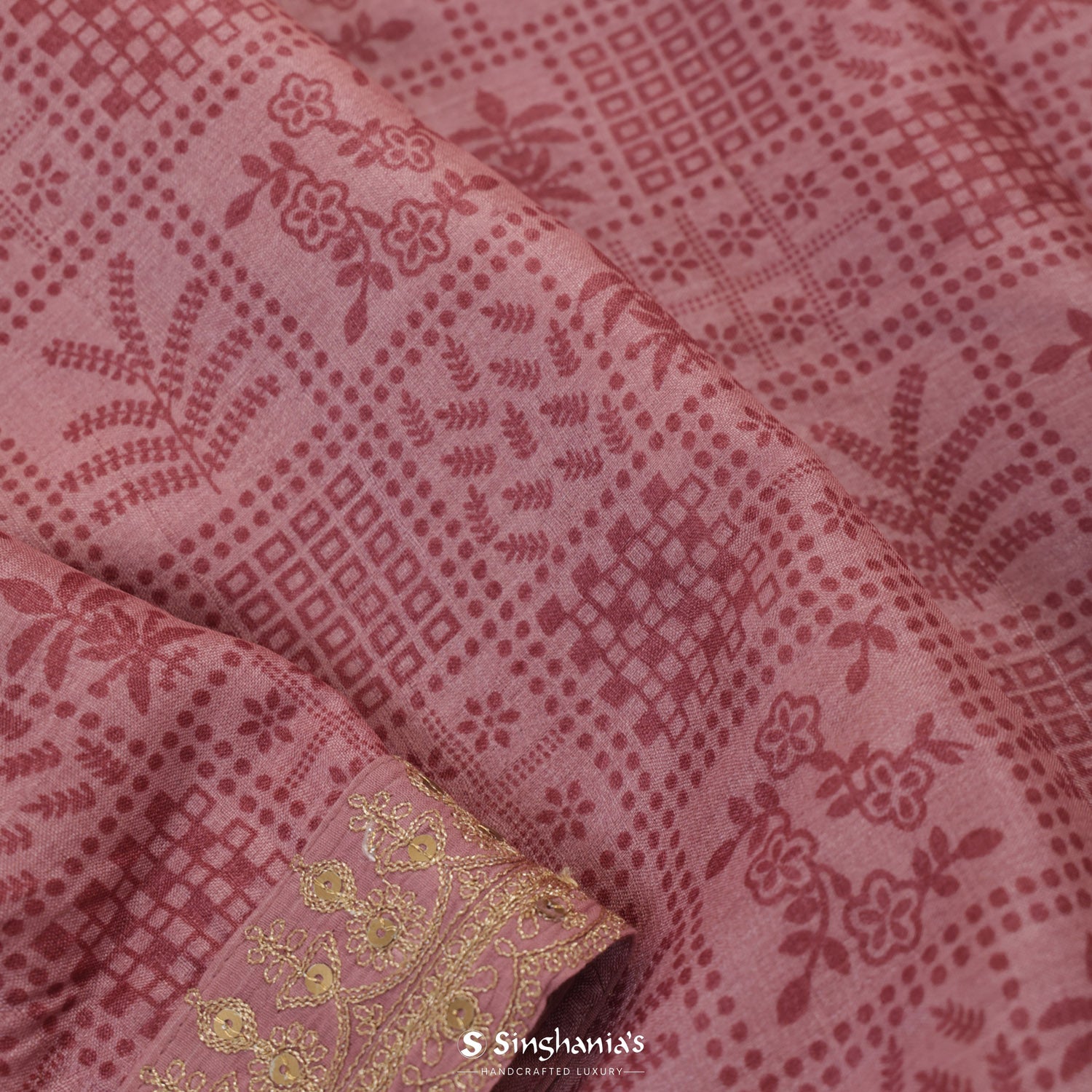 Twilight Lavender Purple Printed Tussar Saree With Leaf - Floral Pattern