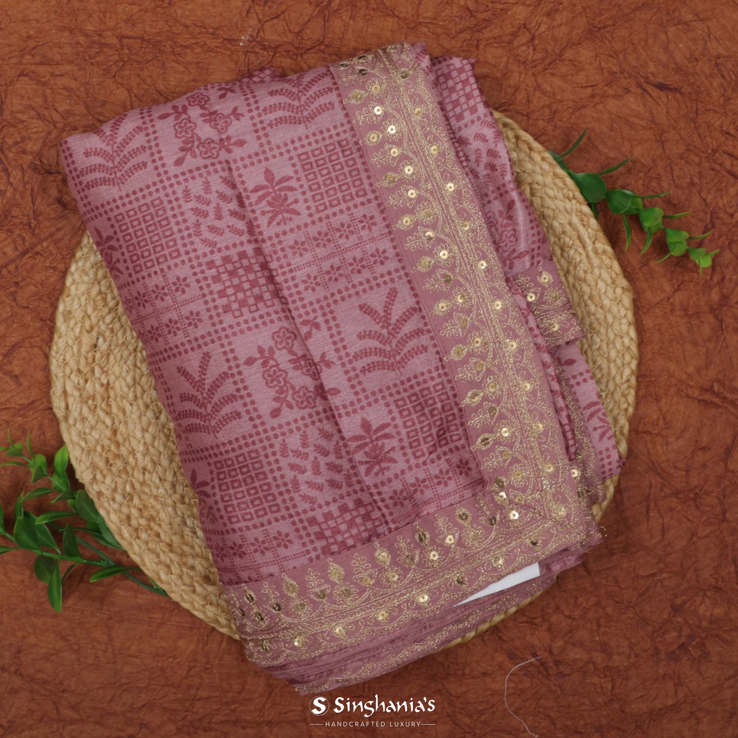 Twilight Lavender Purple Printed Tussar Saree With Leaf - Floral Pattern