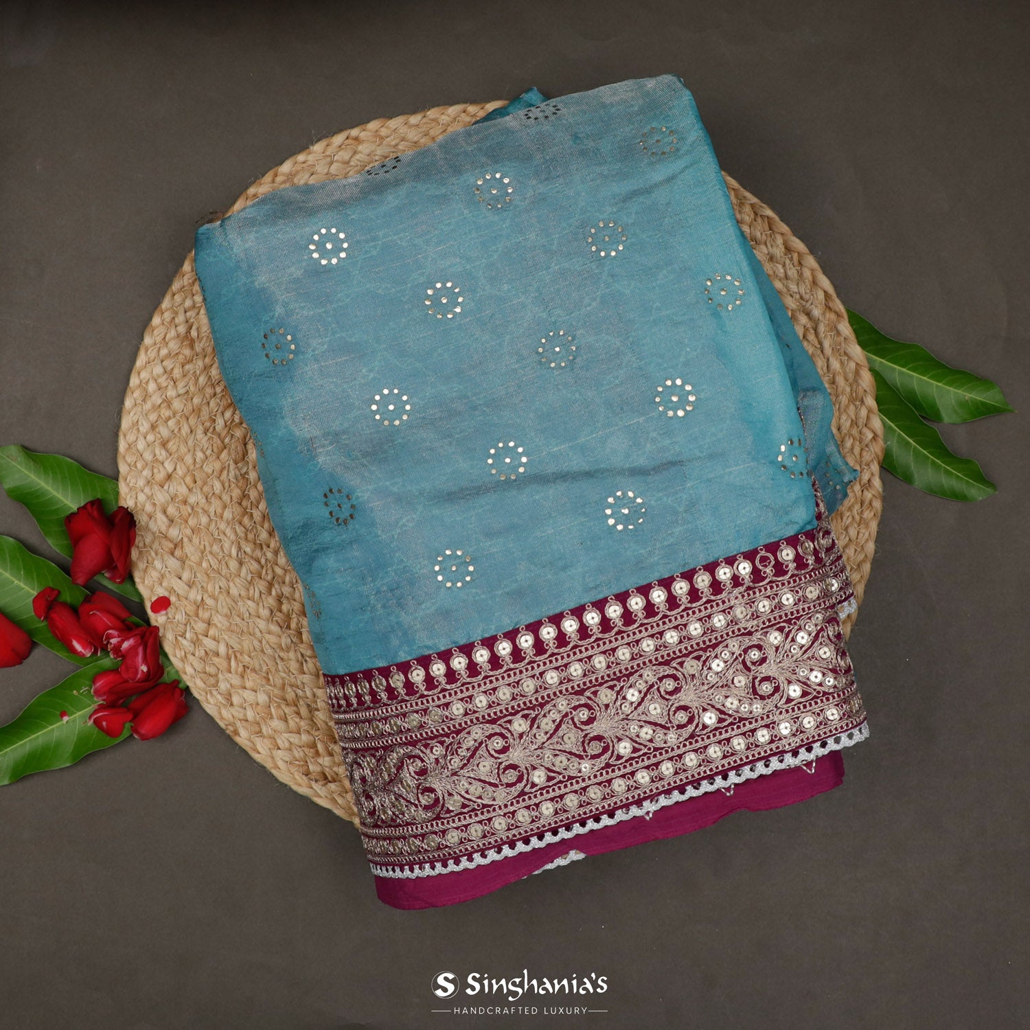 Alaskan Blue Tissue Saree With Foil Print