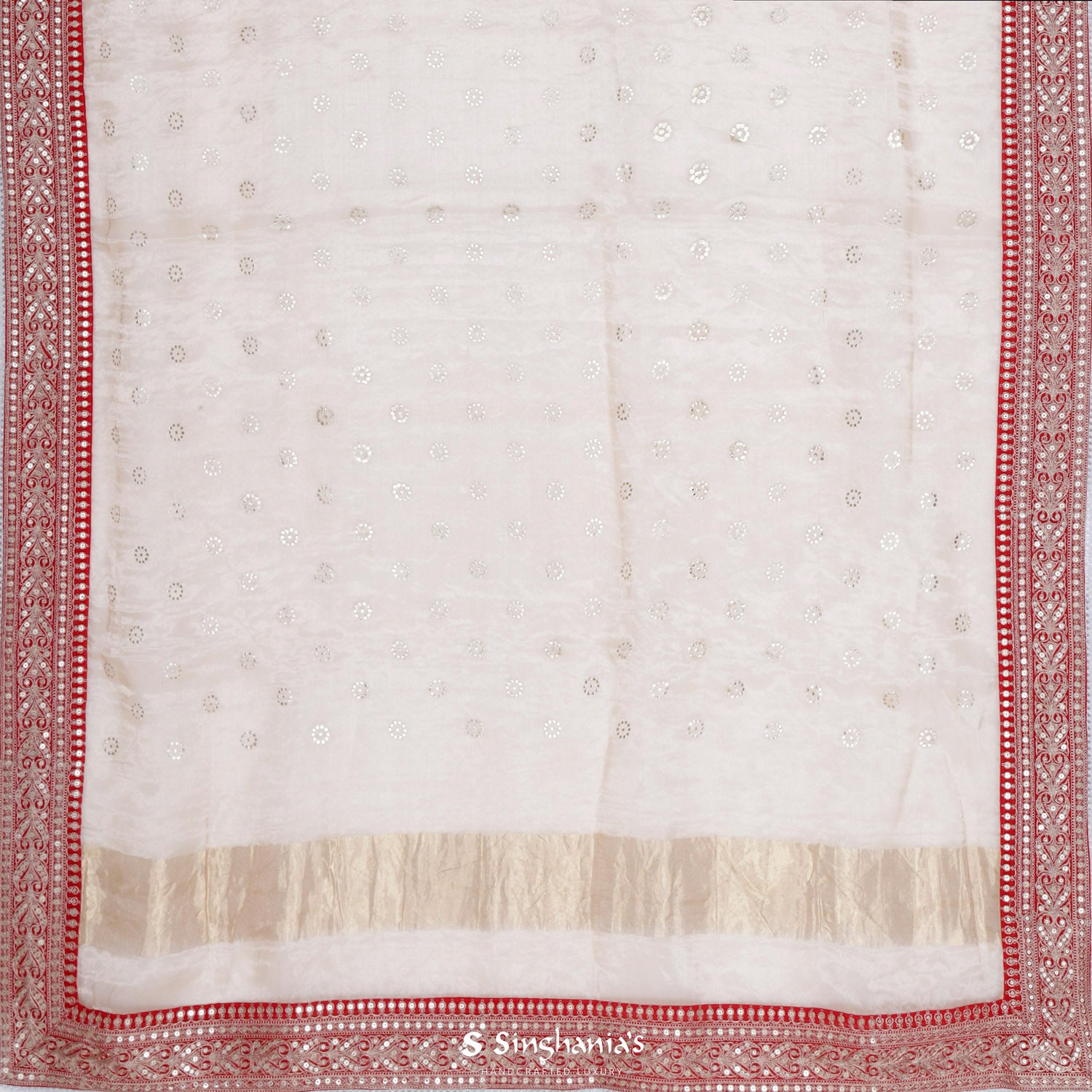 Peach Beige Printed Tissue Saree With Floral Pattern