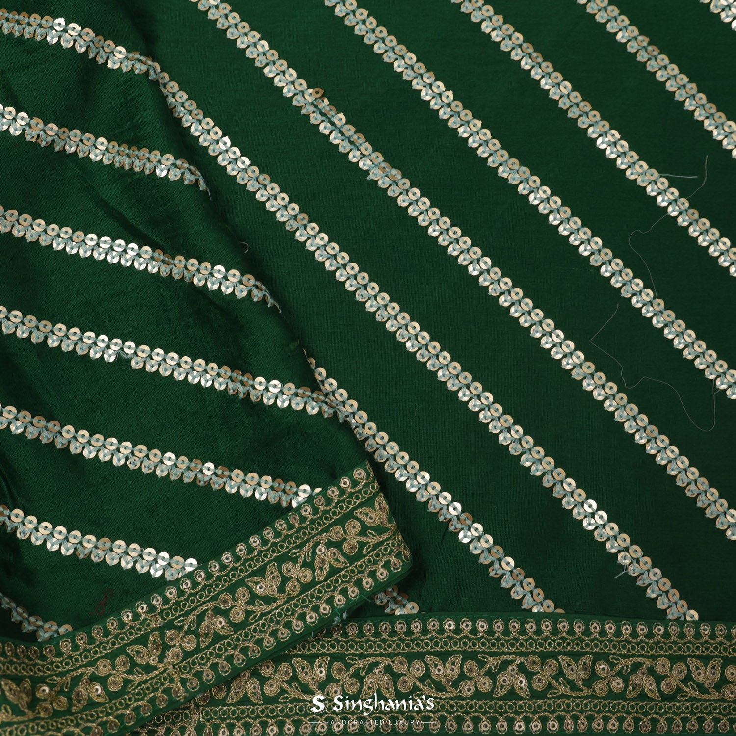 Mughal Green Organza Saree With Floral Embroidery