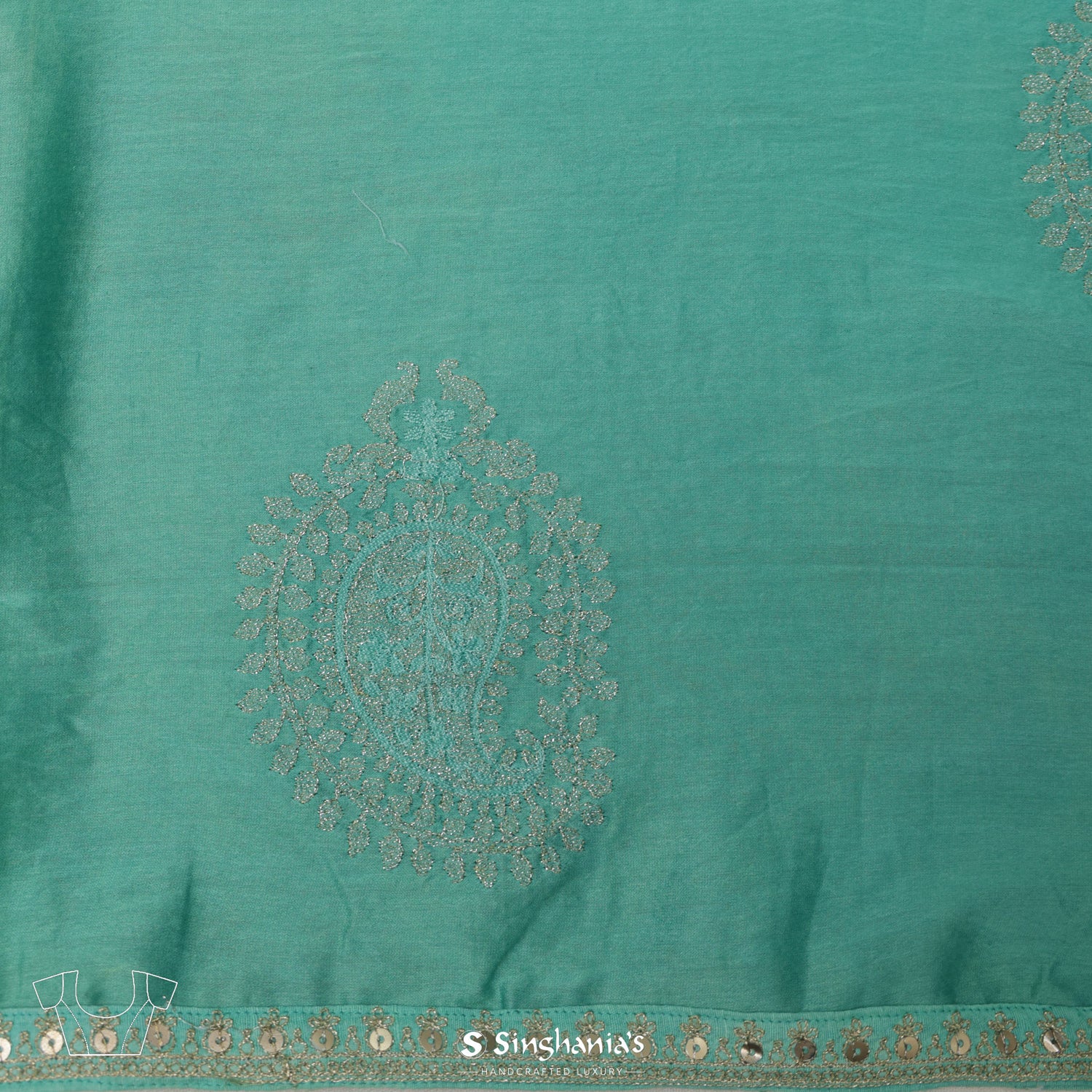 Tiffany Blue Organza Saree With Embroidery