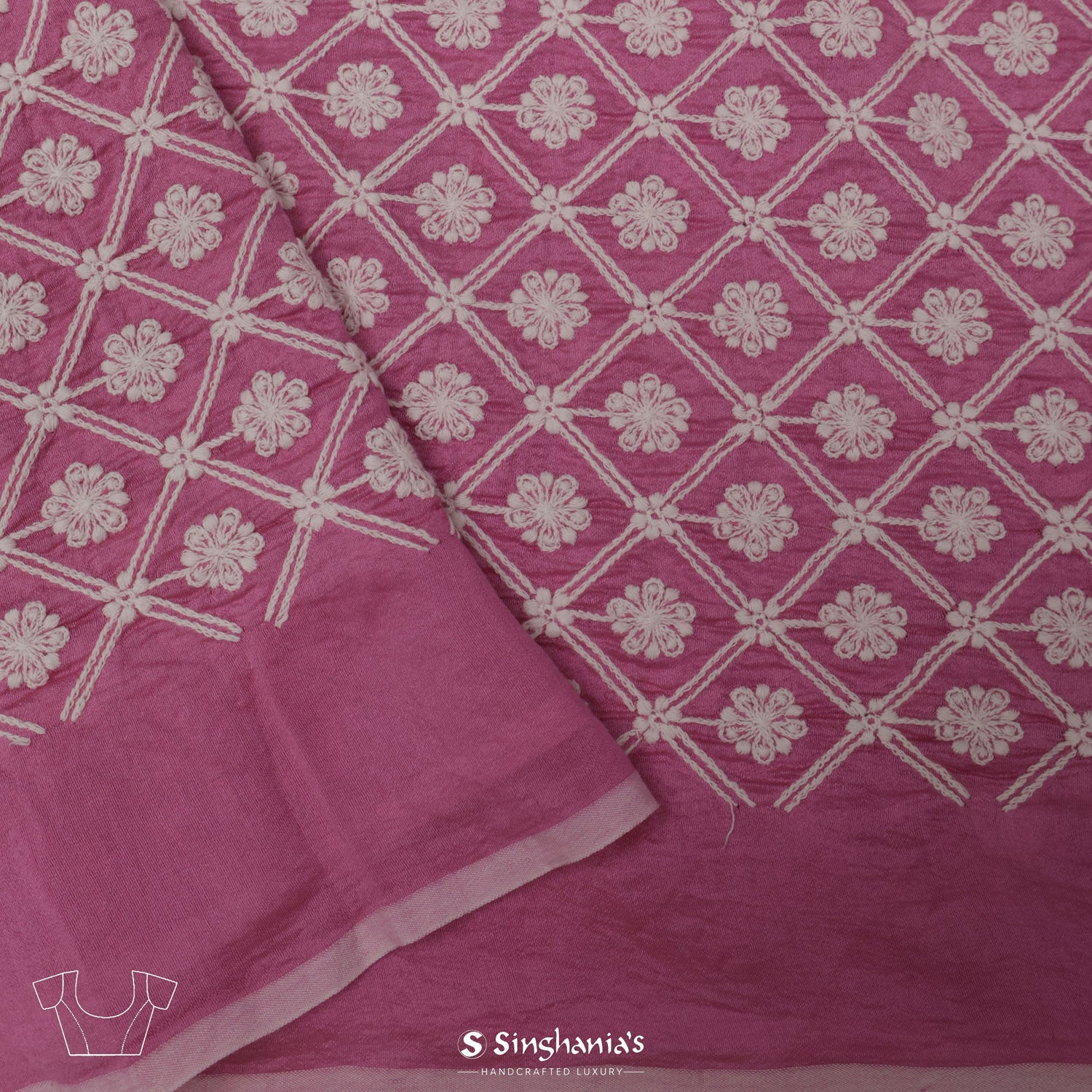 Wild Orchid Pink Printed Organza Saree With Floral Pattern