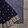 Oxford Blue Organza Saree With Floral Embroidery