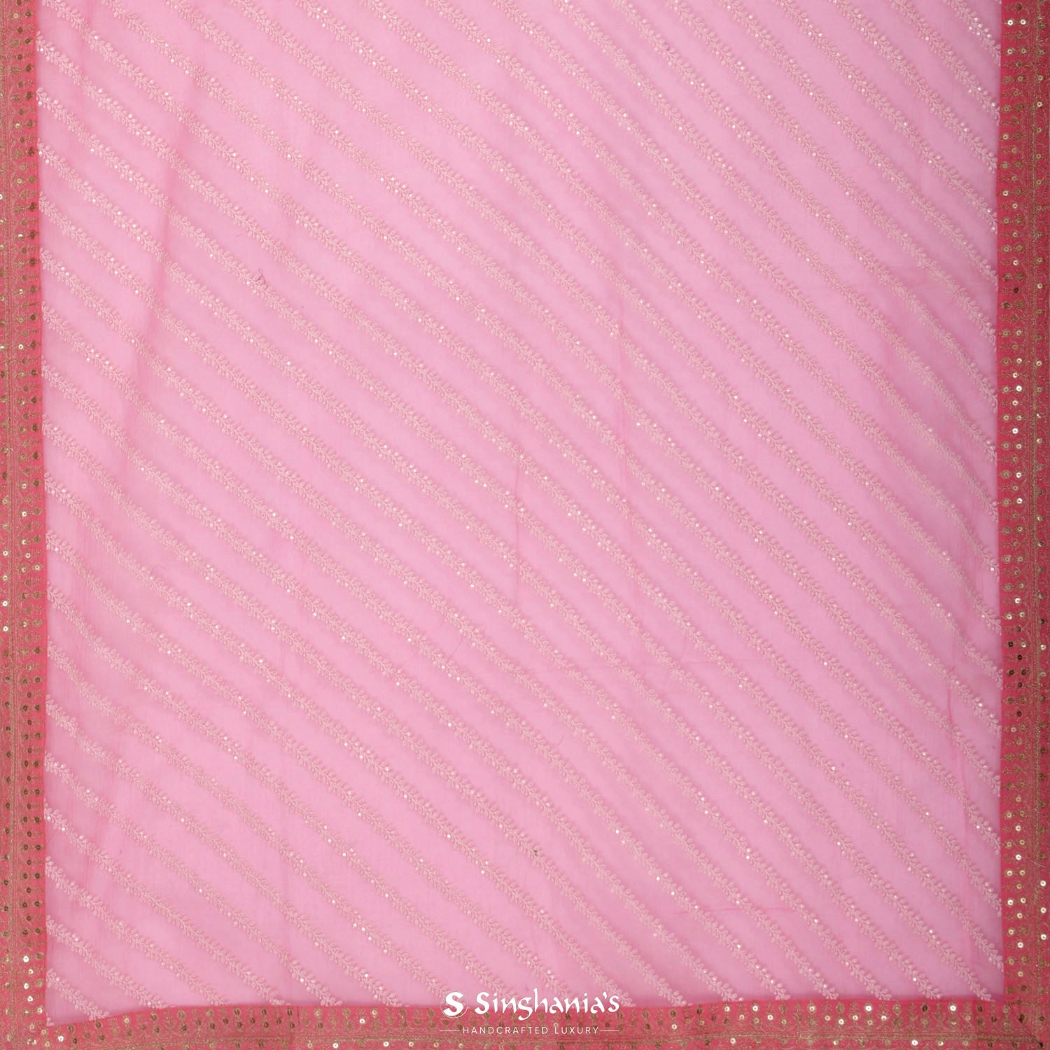 Schauss Pink Organza Saree With Geometrical Pattern