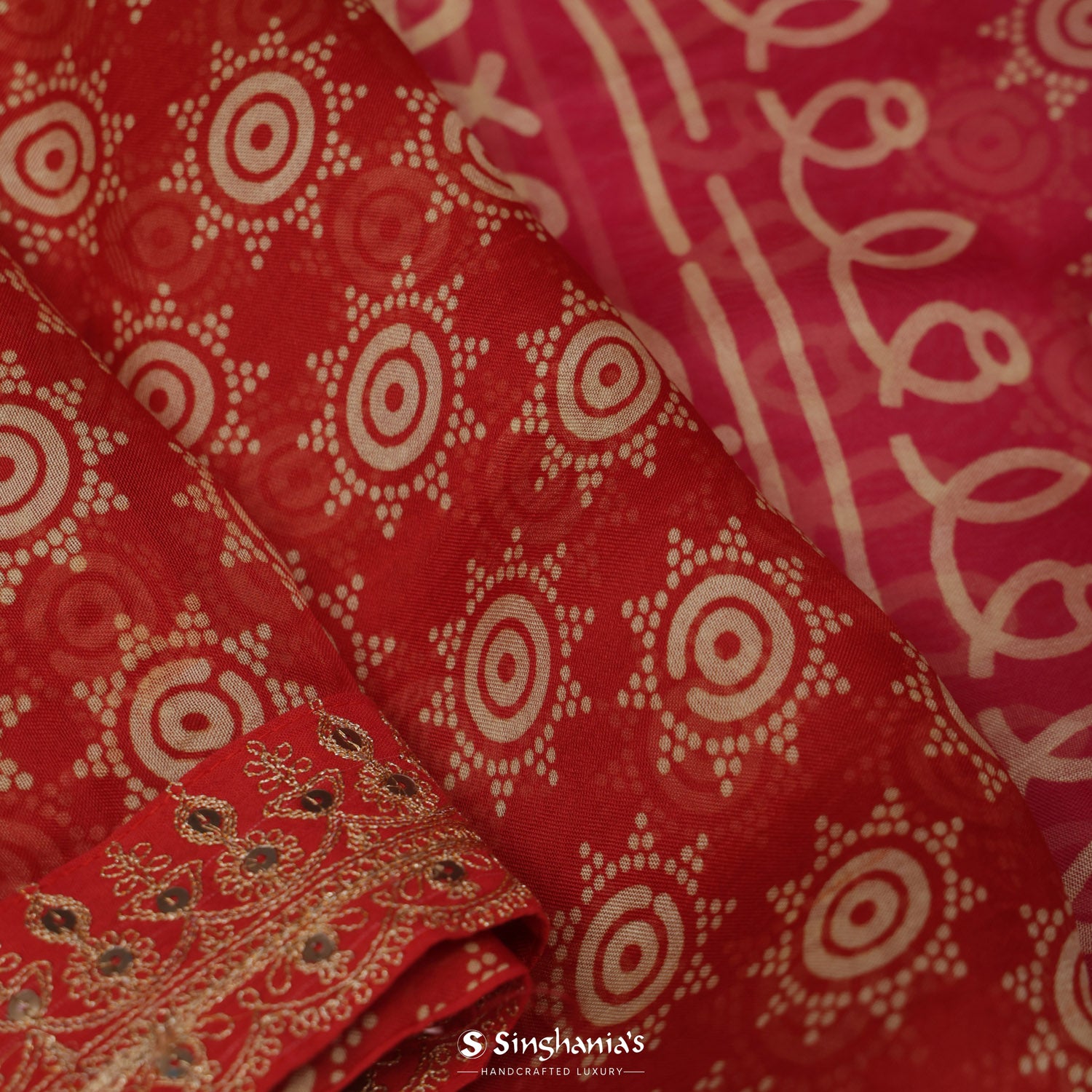 Persian Red Tussar Silk Saree With Hand Embroidery