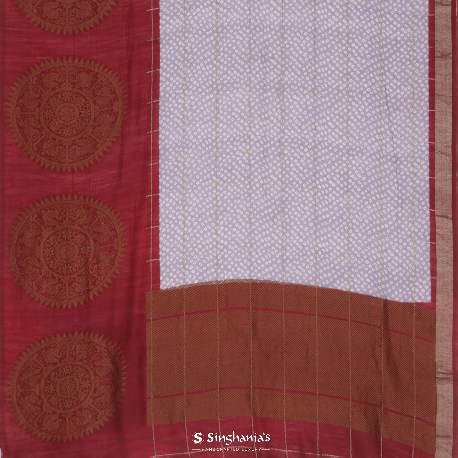 Lavender Gray Matka Silk Saree With Bandhani Pattern