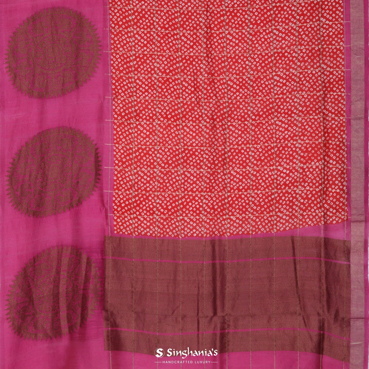 Jasper Redd Matka Printed Silk Saree With Bandhani Pattern