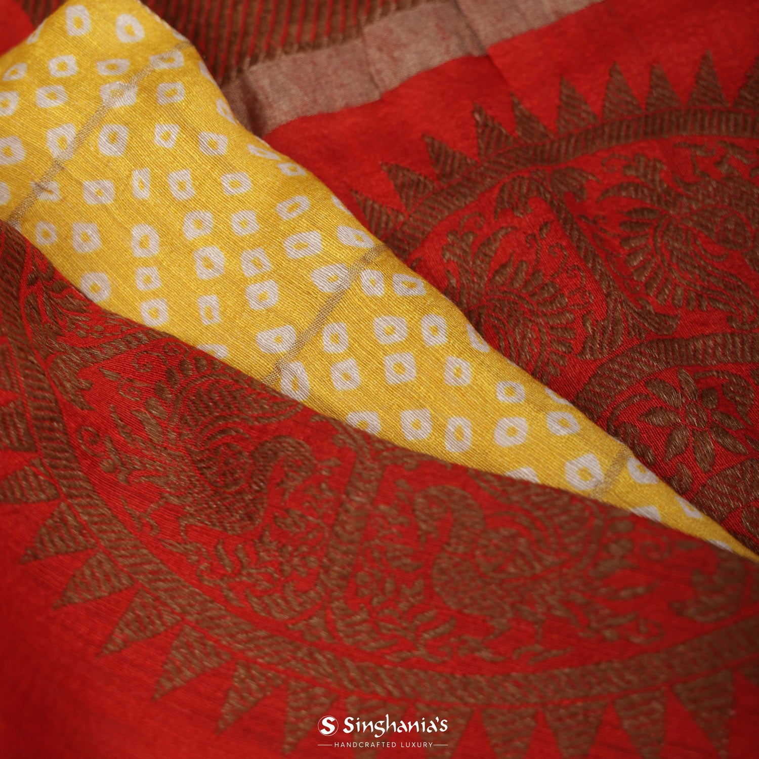 Mustard Yellow Matkaprinted Silk Saree With Bandhani Pattern