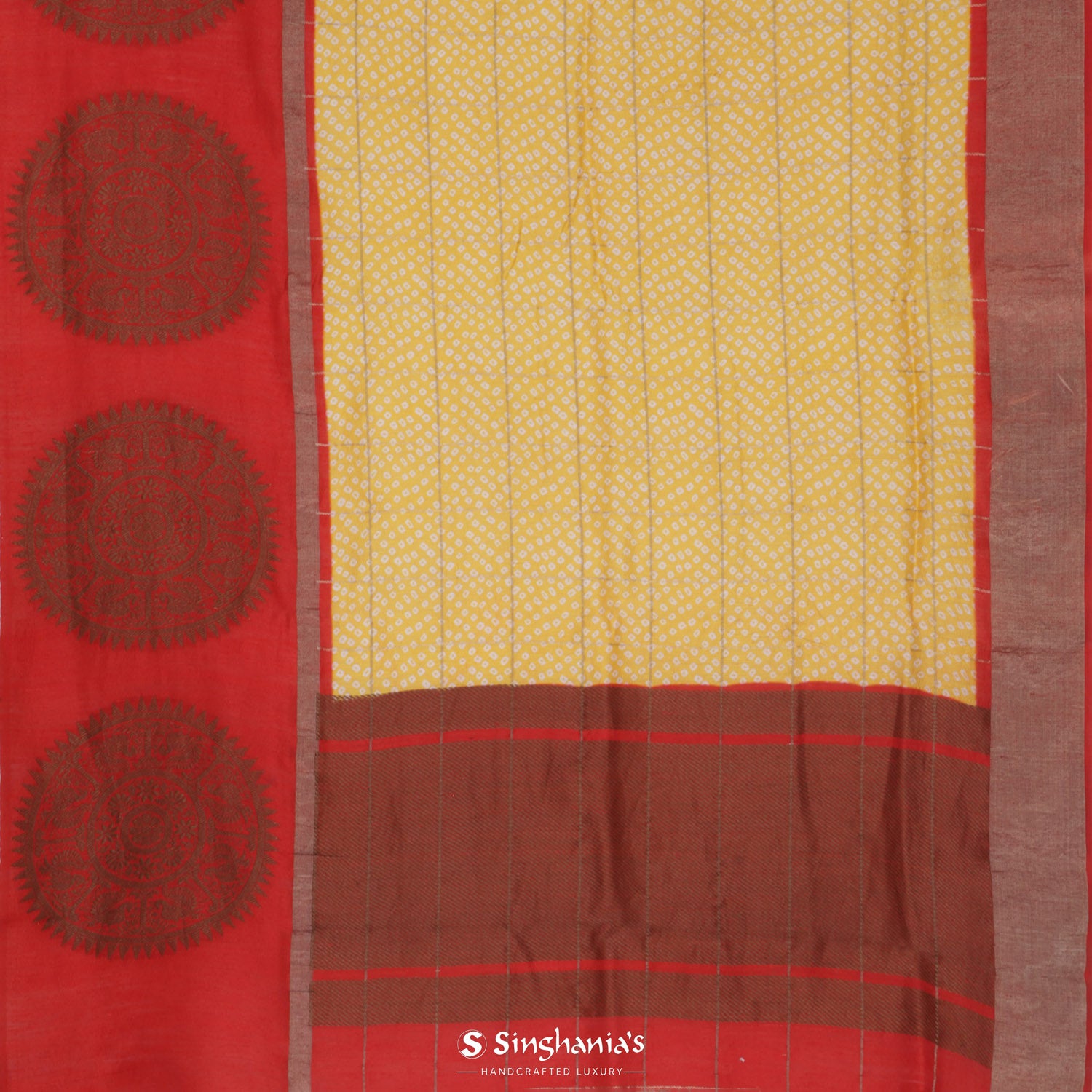 Mustard Yellow Matkaprinted Silk Saree With Bandhani Pattern