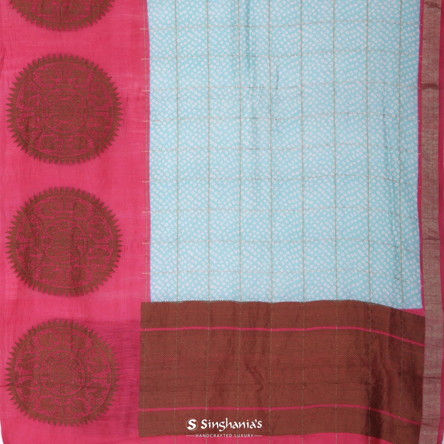 Celeste Blue Matka Silk Saree With Bandhani Pattern