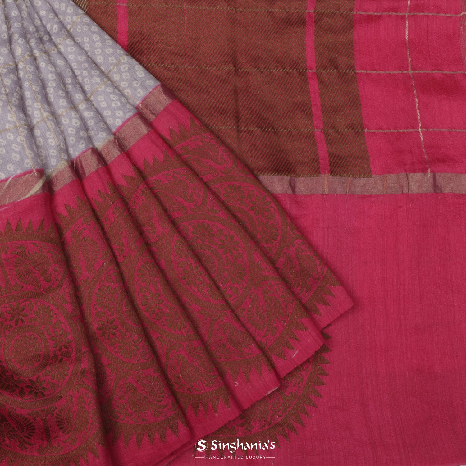 Languid Lavender Matka Printed Silk Saree With Bandhani Pattern