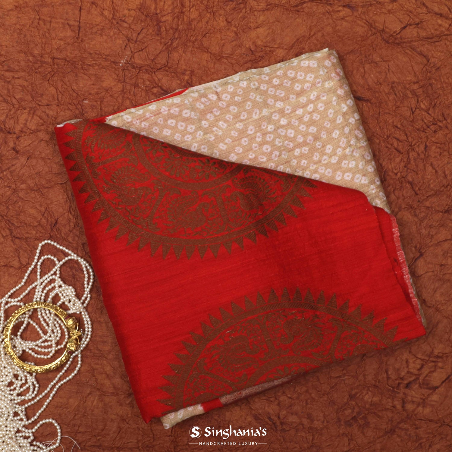 Moccasin Yellow Printed Matka Silk Saree With Bandhani Pattern
