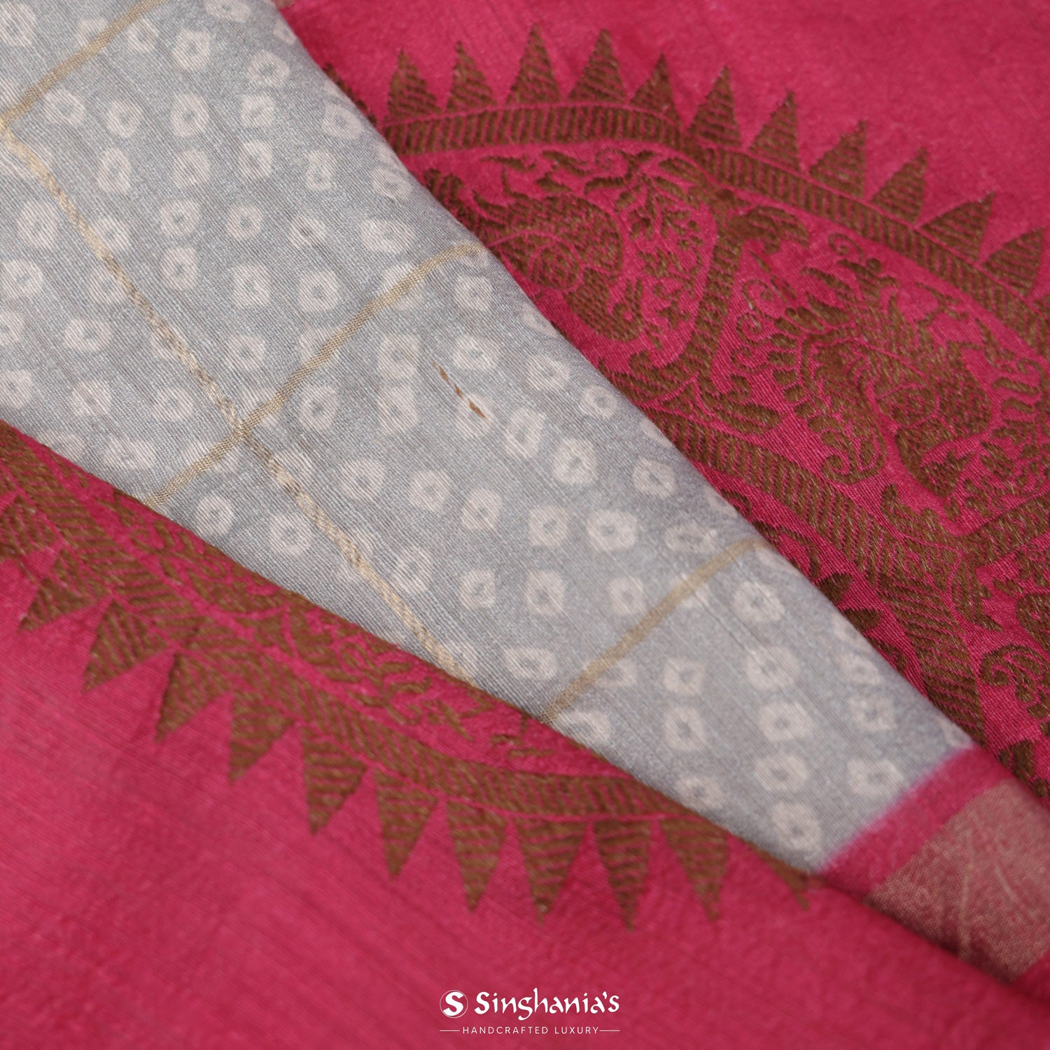 Languid Lavender Printed Matka Silk Saree With Bandhani Pattern
