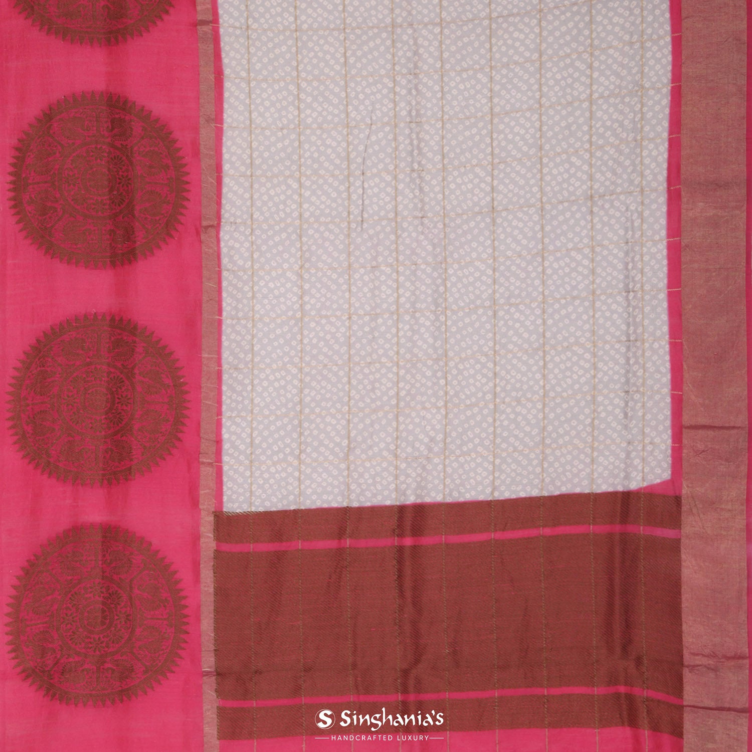Languid Lavender Printed Matka Silk Saree With Bandhani Pattern