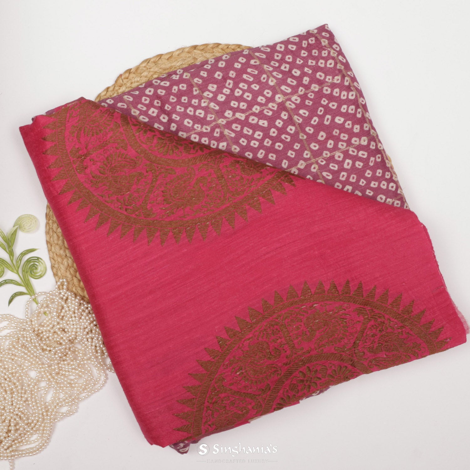 Raspberry Rose Pink Matkaprinted Silk Saree With Bandhani Pattern