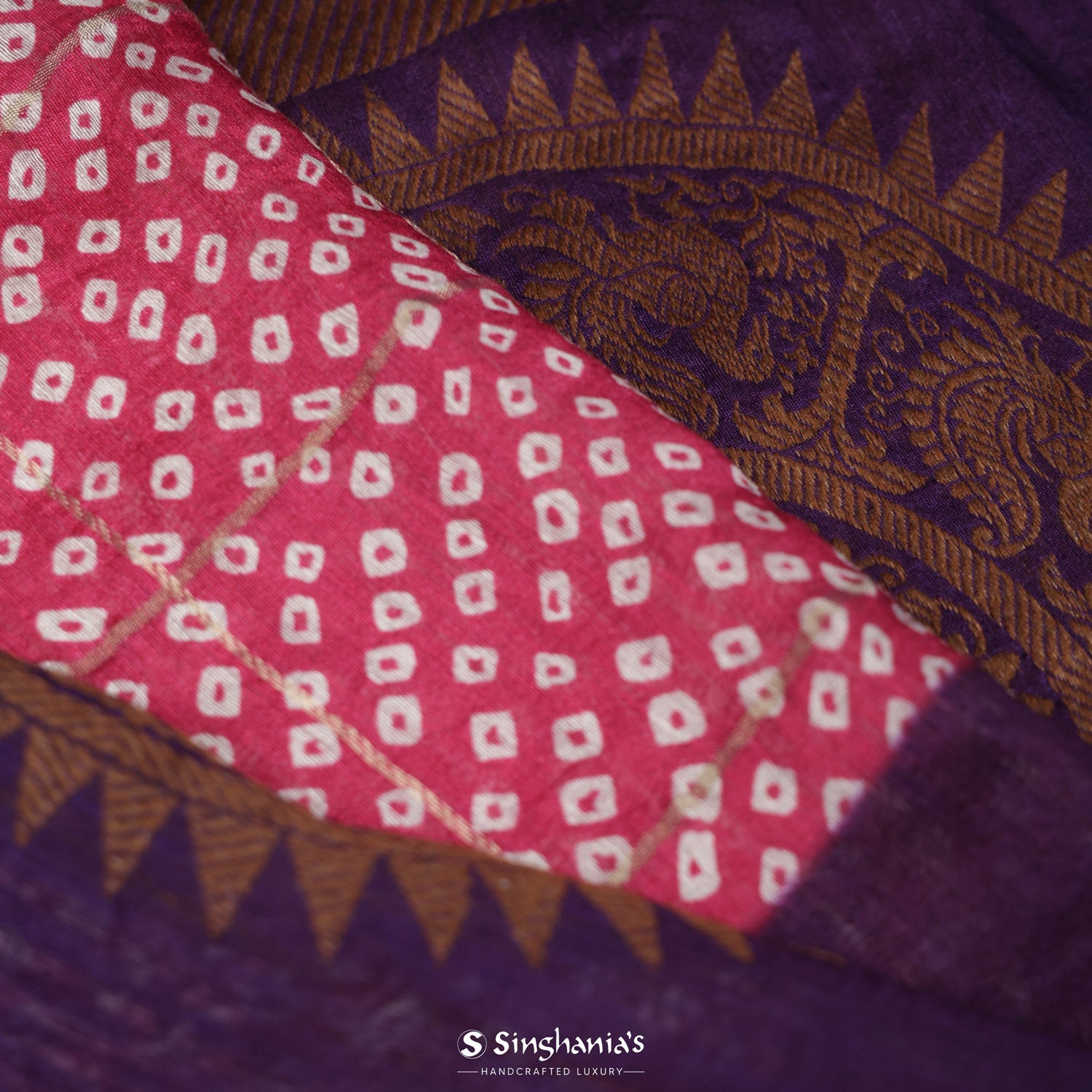 Dark Pink Matka Saree With Bandhini Pattern